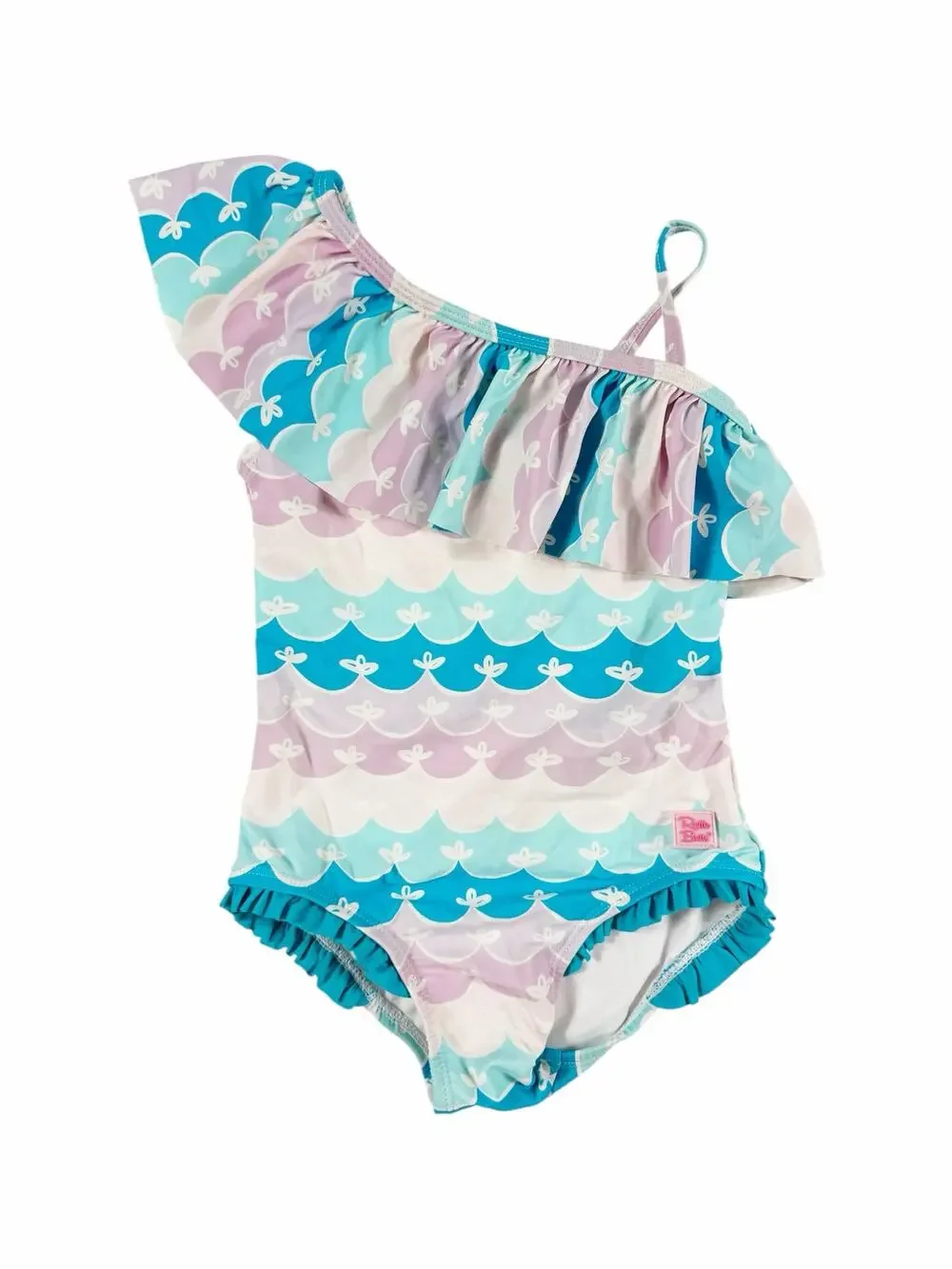 RuffleButts One-Shoulder Ruffle Scallop Print One Piece Swimsuit size 4